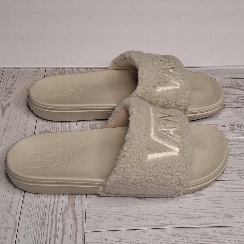 Vans Oatmeal Sherpa La Costa Slid-On  Women's Cozy Slipper Sandals Size 10 - Picture 3 of 8